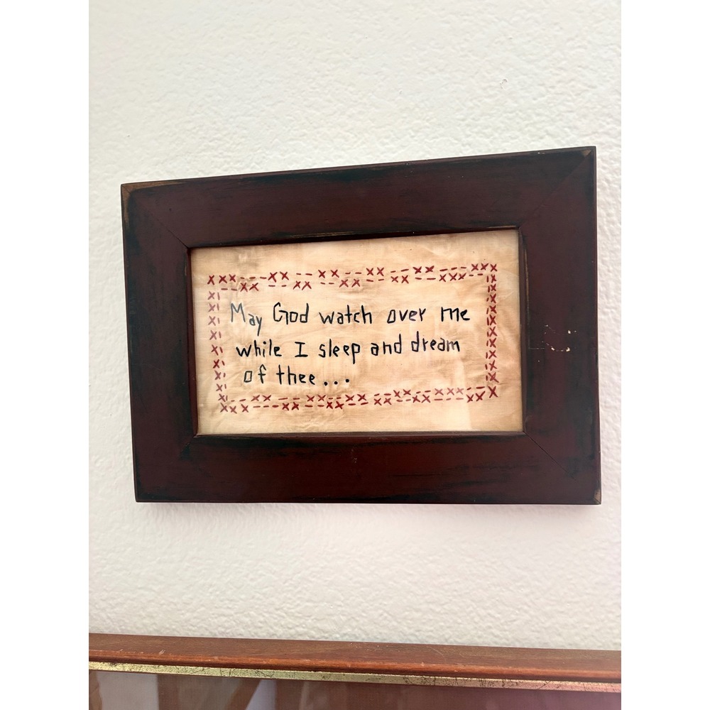 Vintage Framed Cross Stitch Sampler Religious Prayer Wall Art Farmhouse Decor